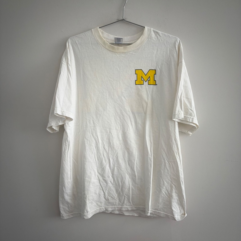 Delta Pro Weight Michigan Wolverines Block M T-Shirt White XL Mens Vintage
